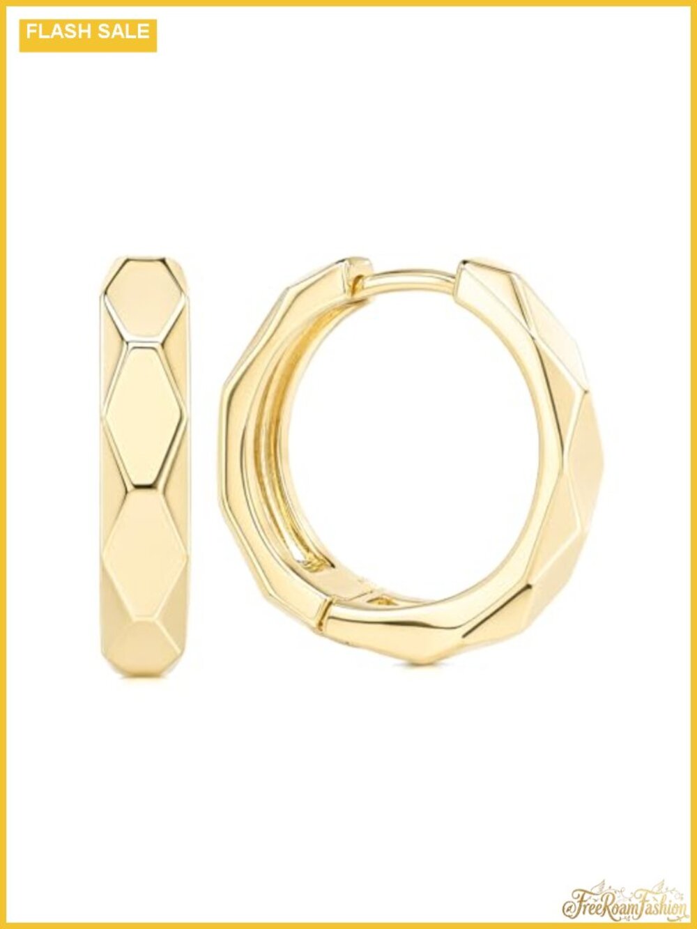 14K Gold Plated Chunky Diamond-Cut Huggie Hoop Earrings, 20mm Hypoallergenic